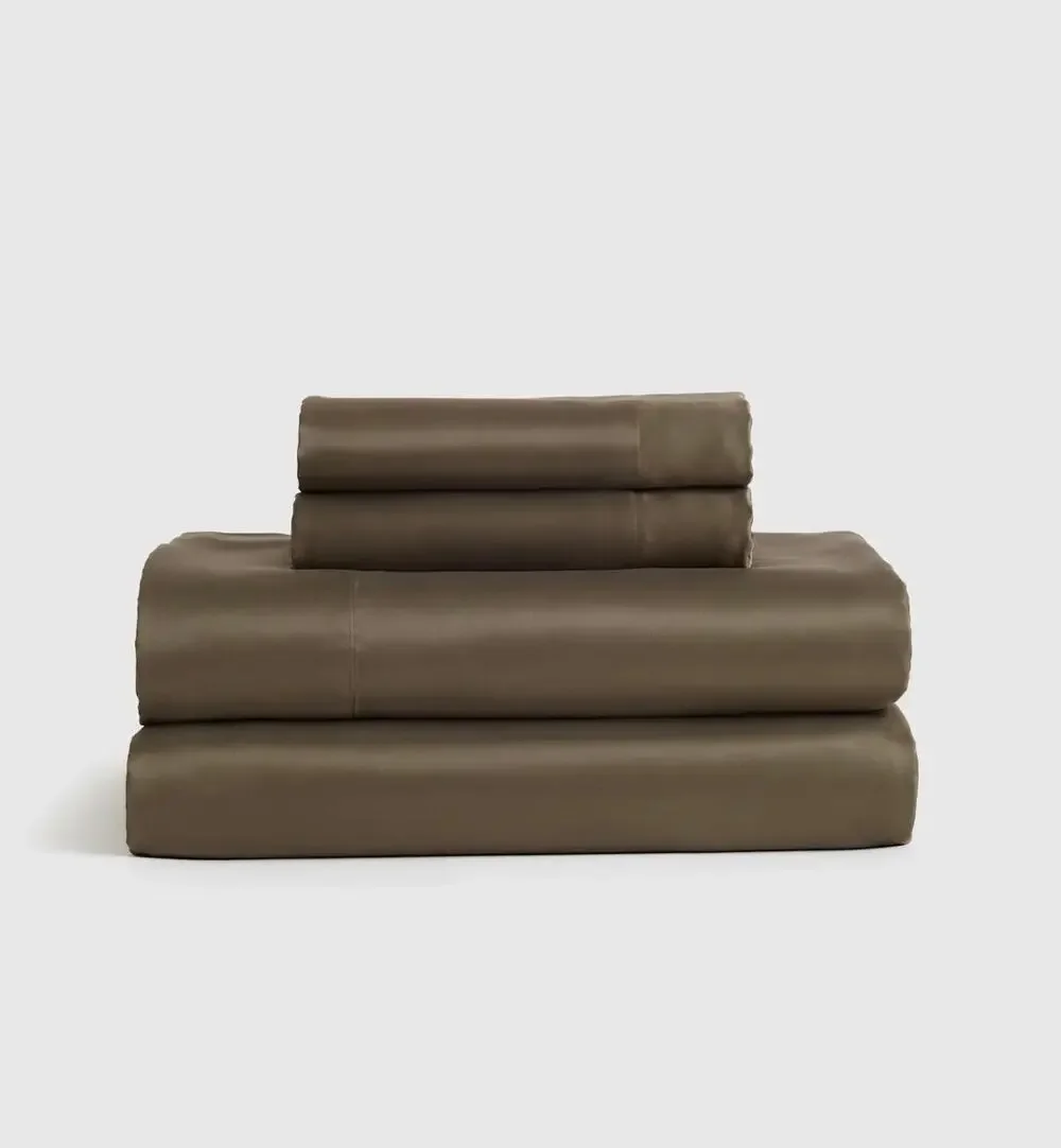 New Quince Organic Bamboo Viscose Sheet Set 4pc King 2 Shams Dusty Olive